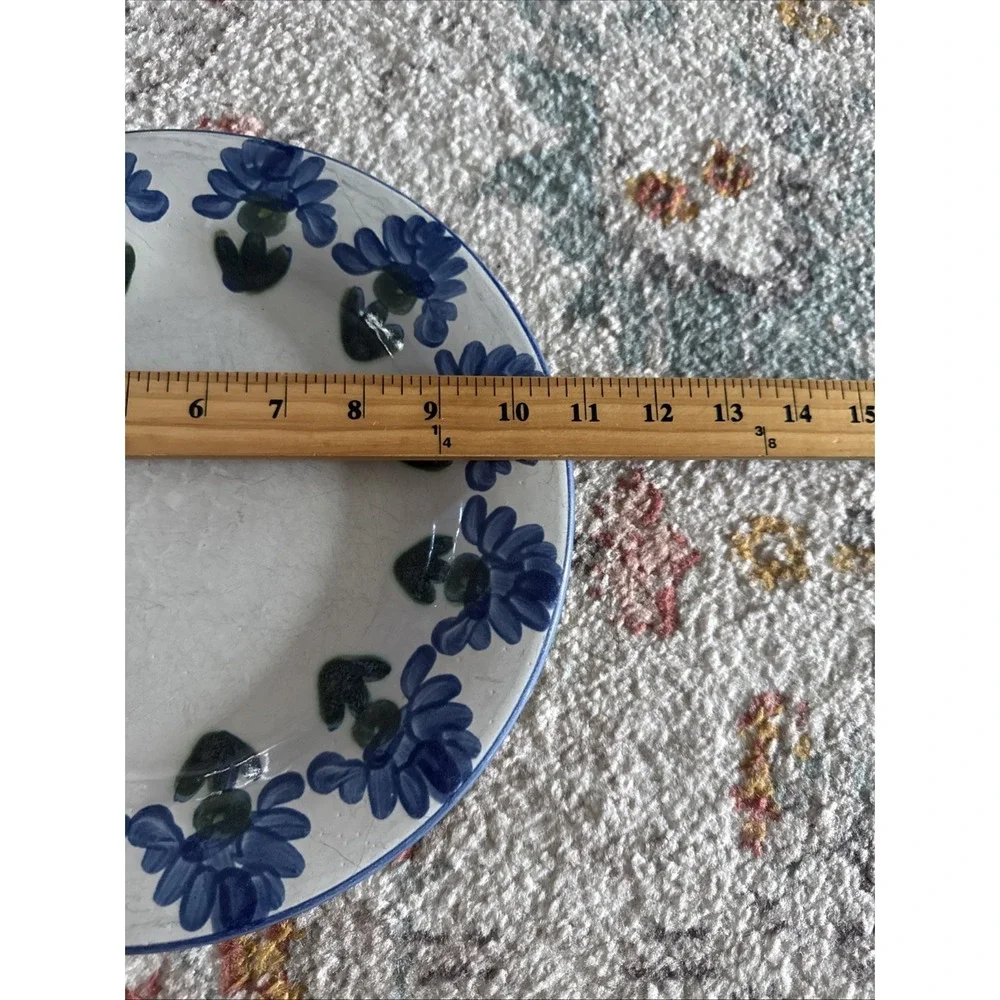 Louisville Stoneware USA Bachelor button 11 inch dinner plate, Slate Blue/Forest